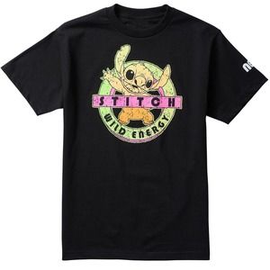 Neff X Disney Men's Stitch Surf Energy Distressed Graphic Tee T-Shirt in Black
